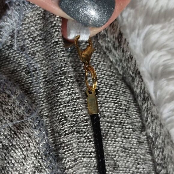 Pinc Gray Knit Dress with Faux Leather & Gold Necklace. - Picture 8 of 8